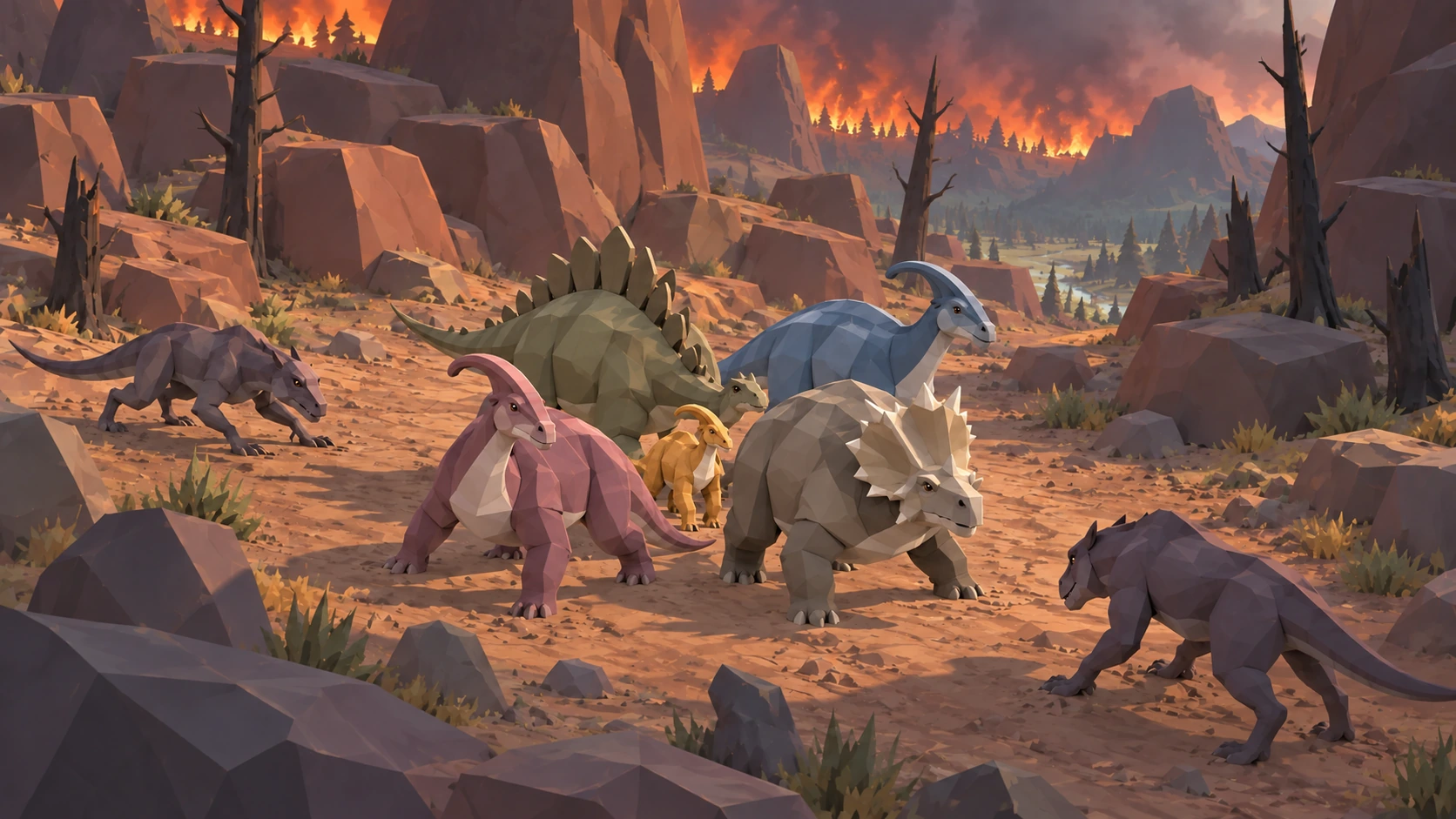 Adult herd members gather around the juvenile as predators approach.